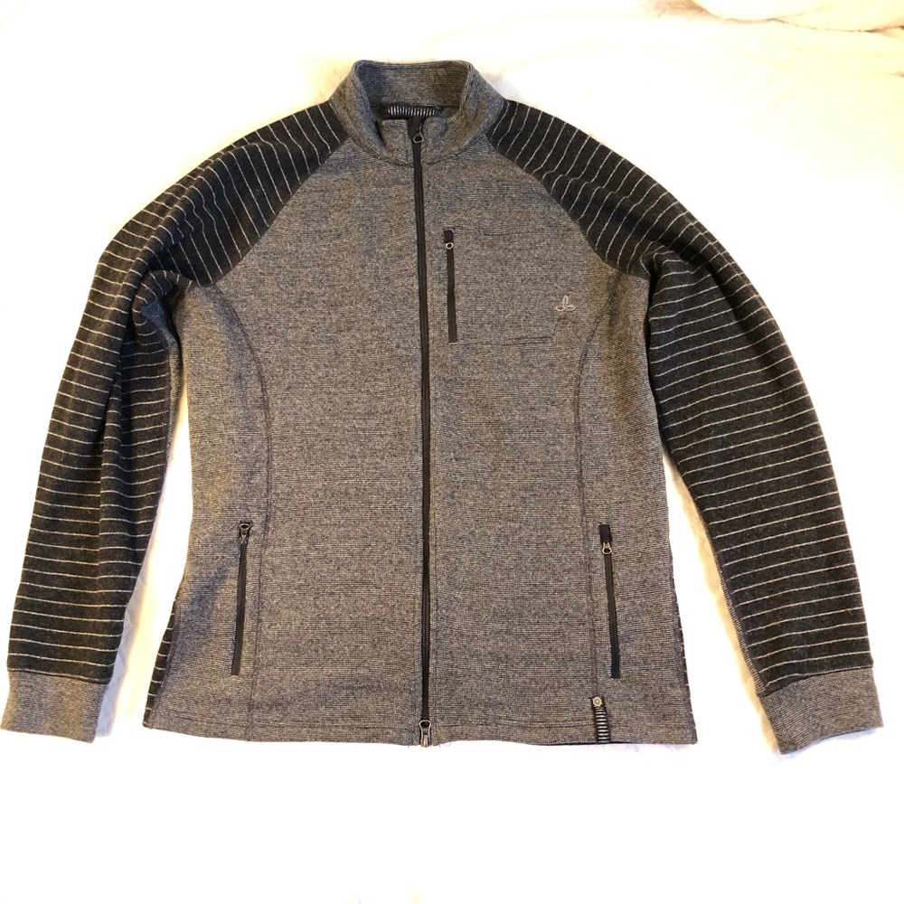 Prana wool blend full zip gray &charcoal stripe/XL